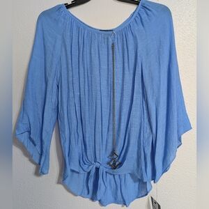 IN Studio Women's Blue Tie-Front Lightweight Blouse